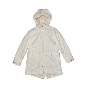 ZARA Kids Girls 10 Plush Lined Rain Coat Beige Hooded Button Front